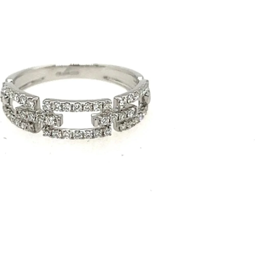 18K White Gold Geometric Open Link Diamond Ring by Afarin