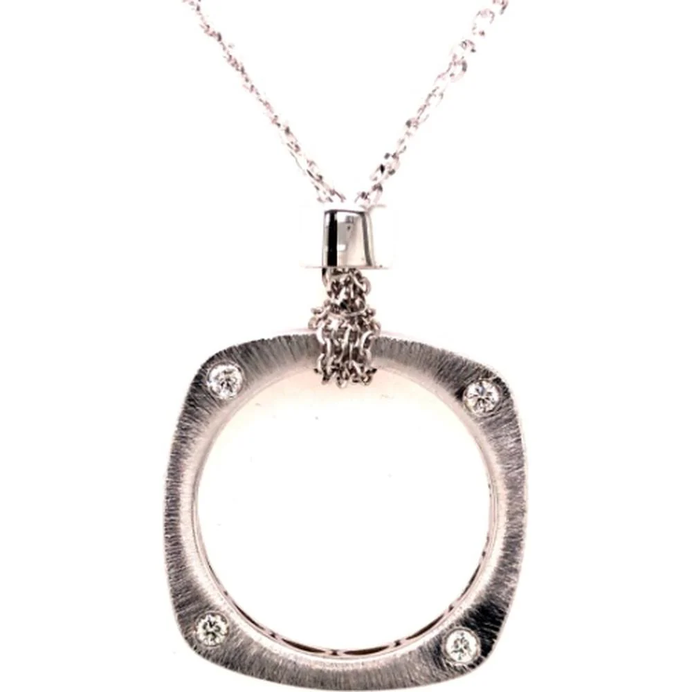 18K White Gold Geometric Open Pendant Necklace with Round Diamond Accents by Afarin
