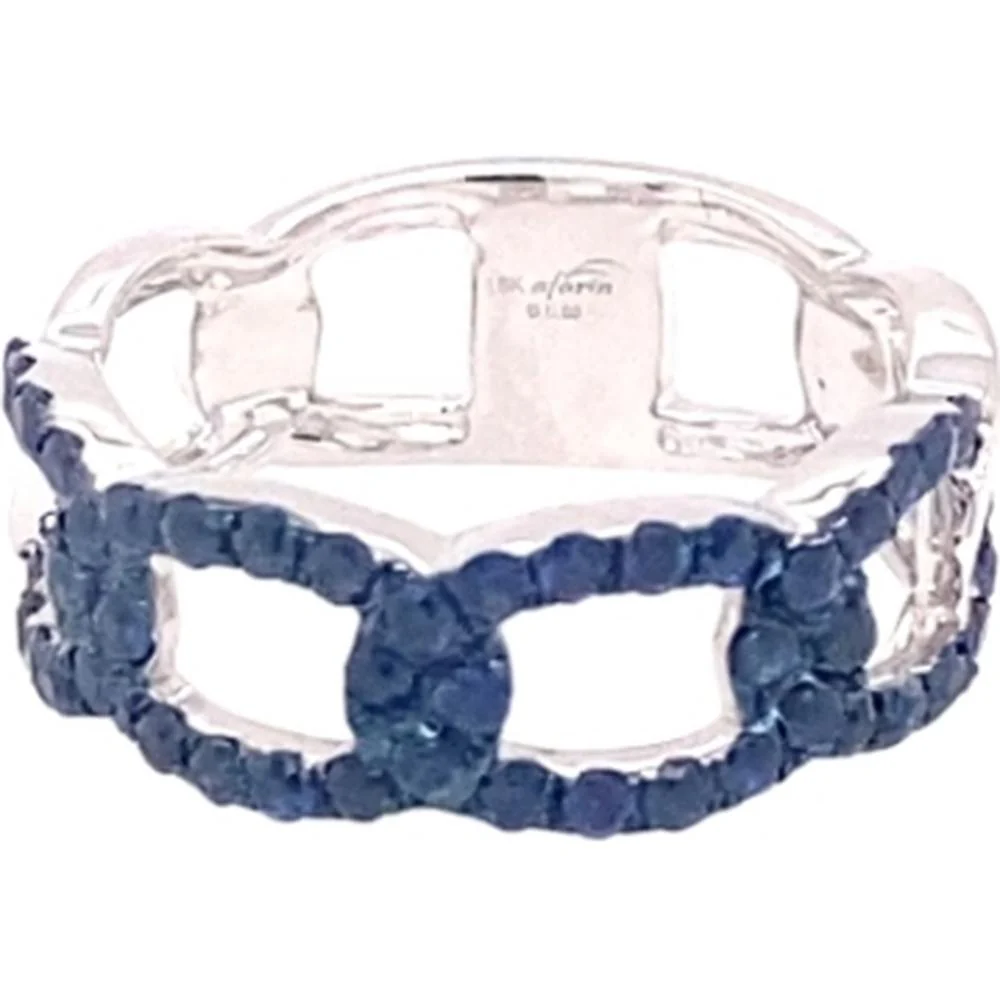 18K White Gold Geometric Ring with Blue Sapphires by Afarin