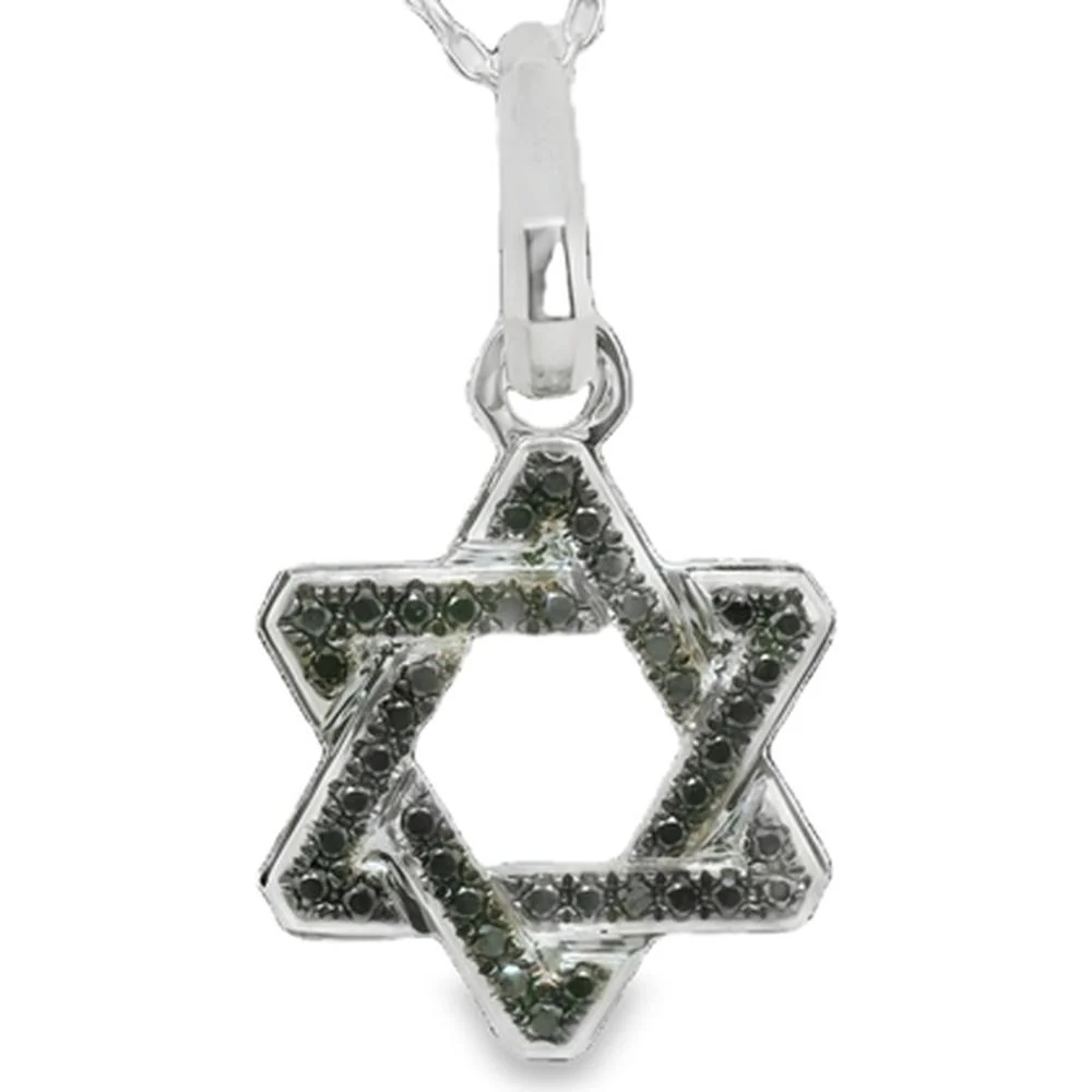 18K White Gold Geometric Star Pendant with Black Diamonds by Afarin