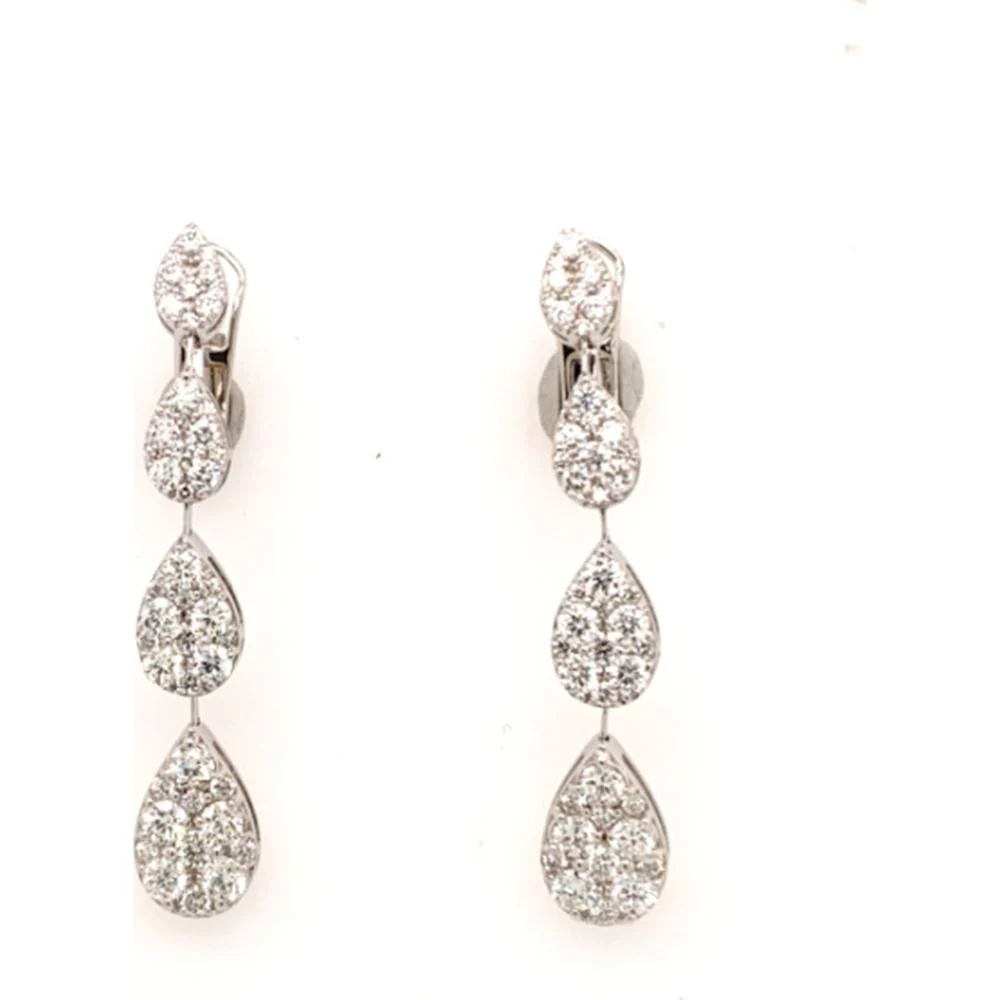 18K White Gold Graduated Drop Earrings with Pear-Shaped Diamond Stations by Afarin