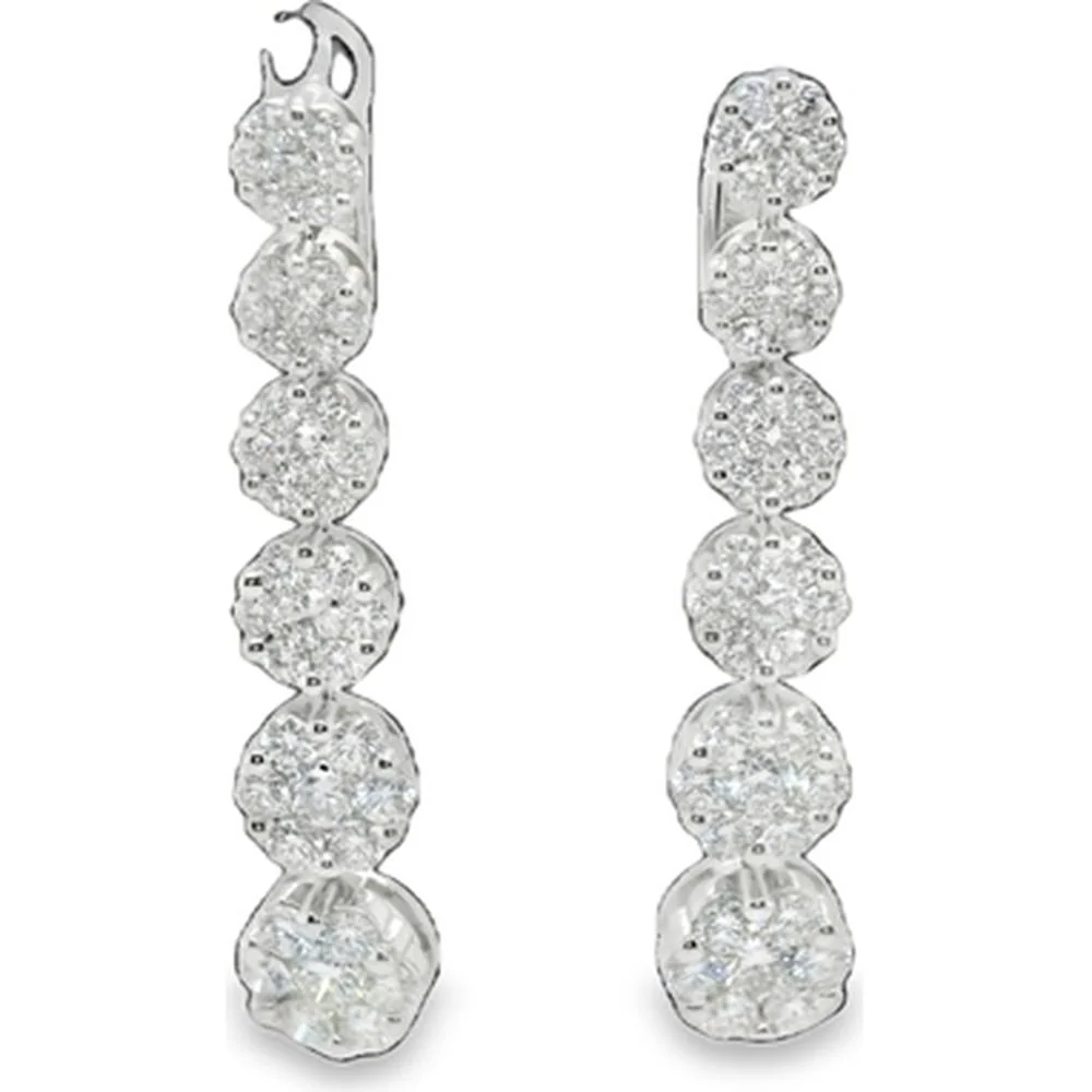 18K White Gold Graduated Drop Earrings with Round Diamonds by Afarin