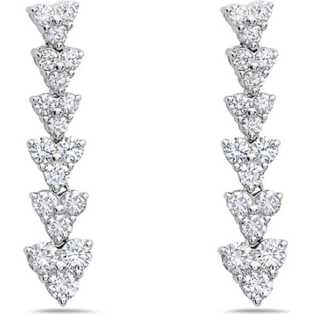 18K White Gold Graduated Heart Motif Drop Earrings with Round Diamonds by Afarin