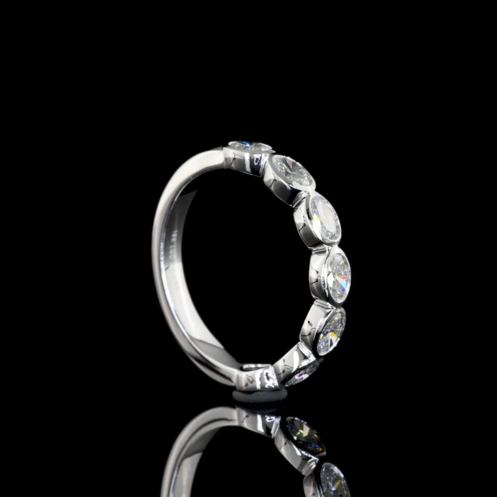 18K White Gold Half Eternity Band with East-West Bezel Set Oval Lab Diamonds - 1.06 Carats Total Diamond Weight - Covaloro Fine Jewelry - Image 2