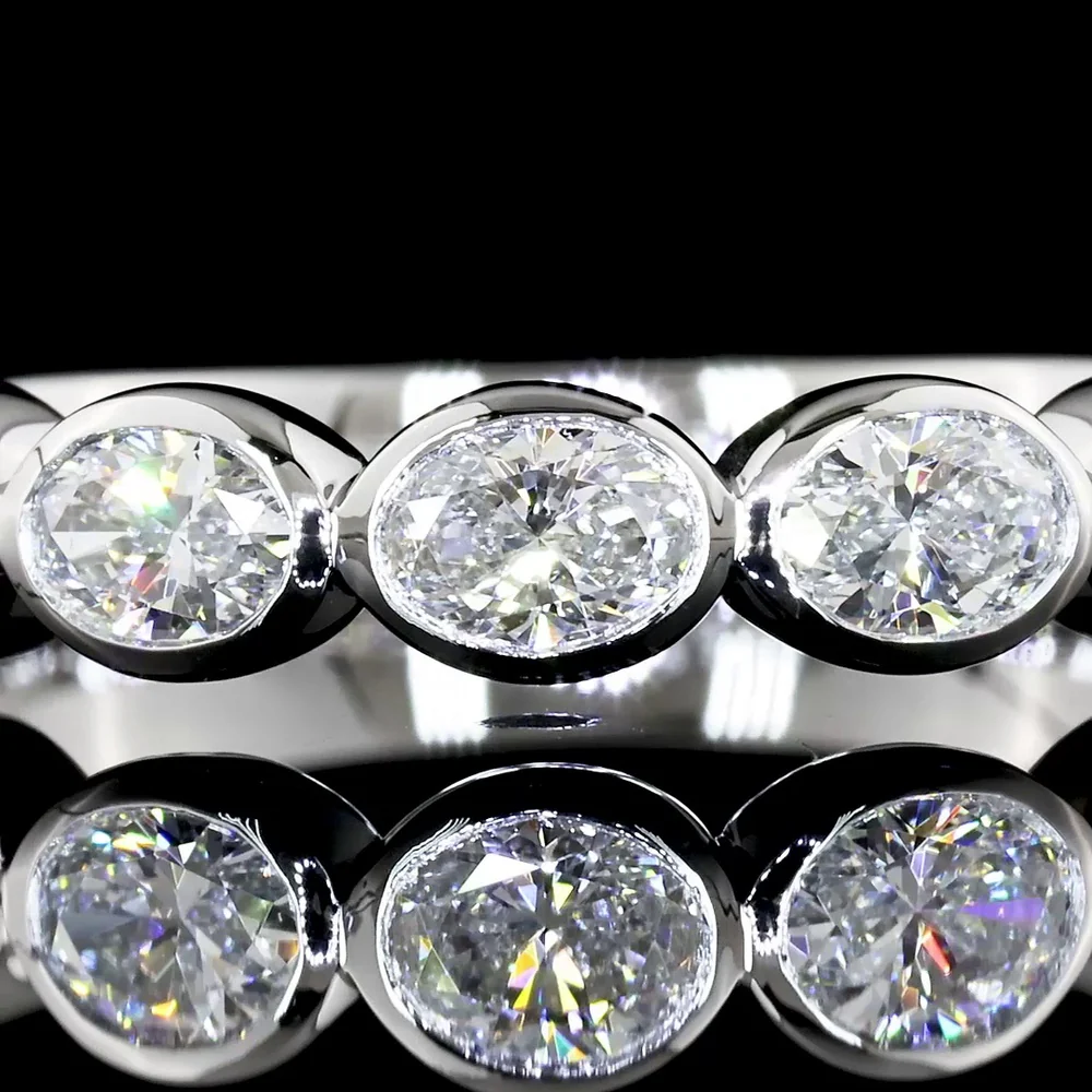 18K White Gold Half Eternity Band with East-West Bezel Set Oval Lab Diamonds - 1.06 Carats Total Diamond Weight - Covaloro Fine Jewelry - Image 3