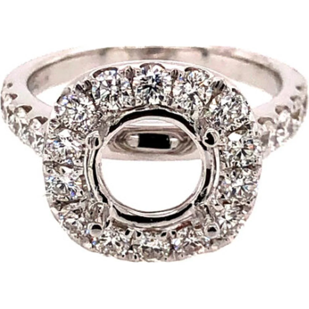 18K White Gold Halo Semi-Mount Ring with Round Diamond Accents by Afarin
