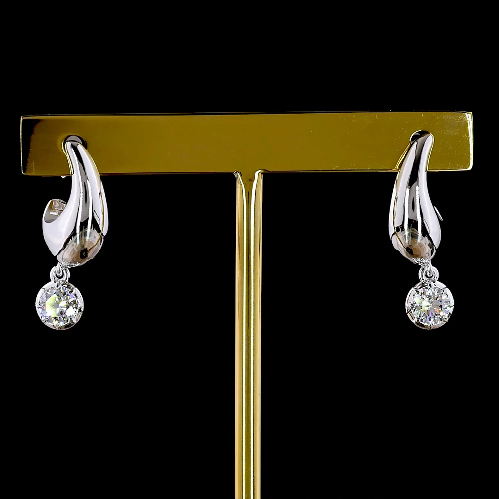 18K White Gold Hanging Drop Earrings with Bezel-Prong Set Round Lab Diamonds - 0.58 Carat Total Weight, E-F Color VS Clarity - Covaloro Fine Jewelry