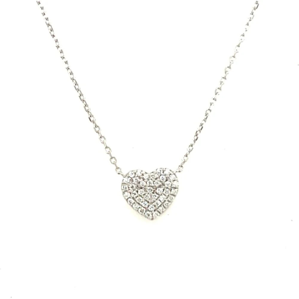 18K White Gold Heart Motif Necklace with Pavé Set Round Diamonds by Afarin