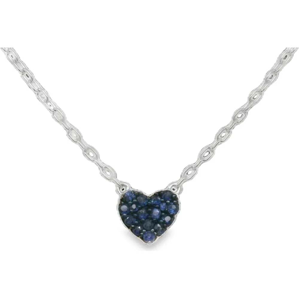 18K White Gold Heart Necklace with Blue Sapphires by Afarin