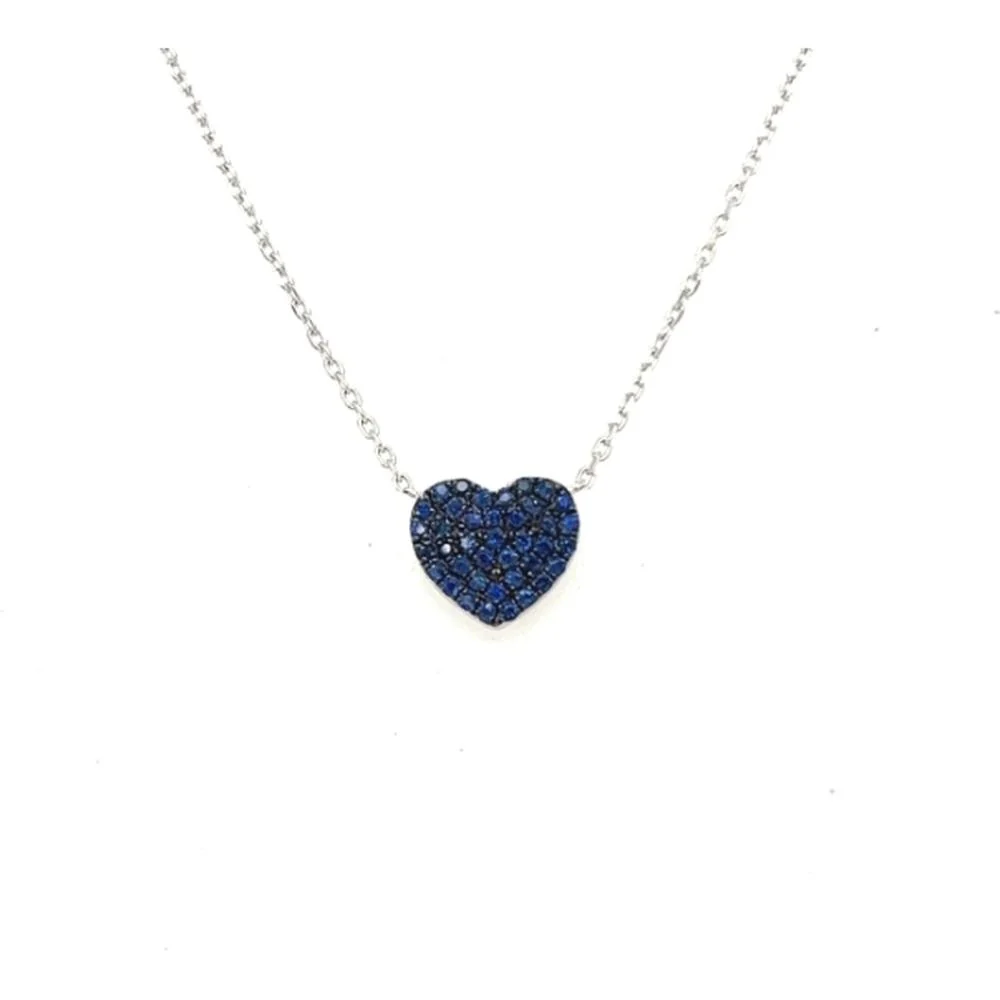 18K White Gold Heart Necklace with Pavé Blue Sapphires by Afarin