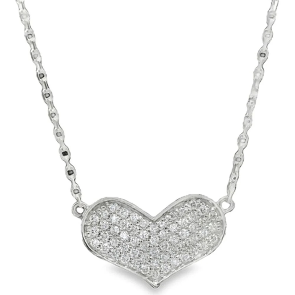 18K White Gold Heart Necklace with Pavé Set Diamonds by Afarin