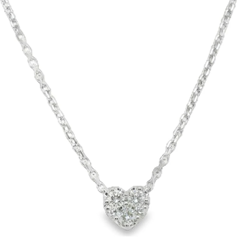18K White Gold Heart Pendant Necklace with Diamond Cluster Center by Afarin