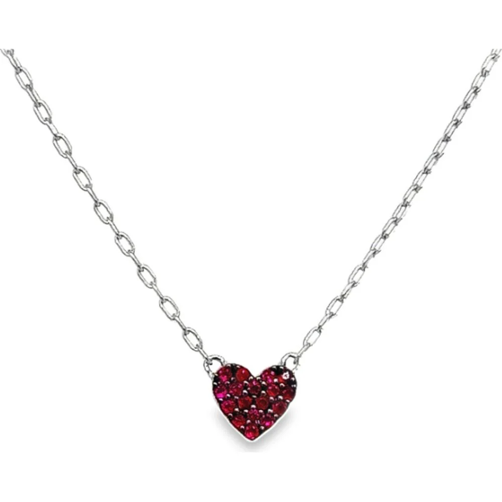 18K White Gold Heart Pendant Necklace with Rubies by Afarin