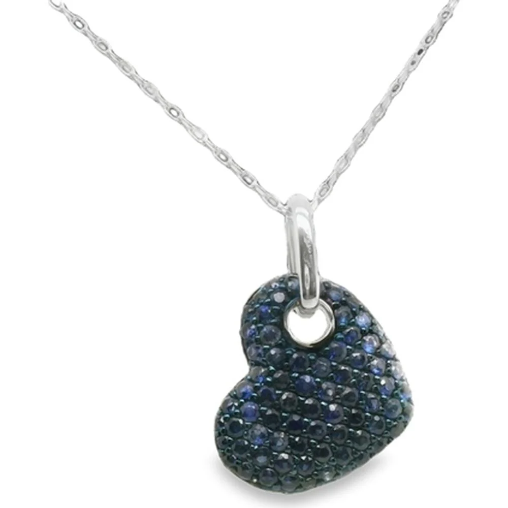 18K White Gold Heart Pendant with Pavé Blue Sapphires by Afarin