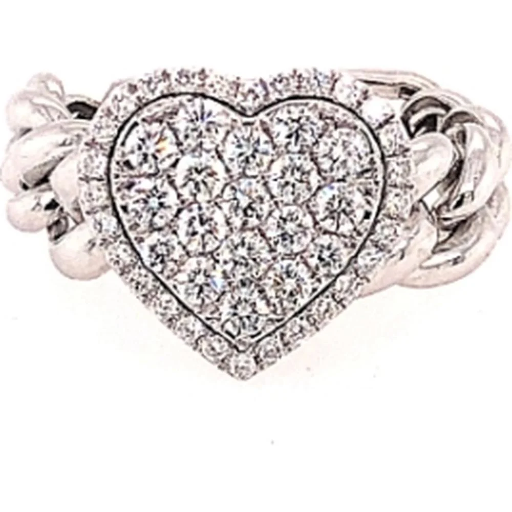 18K White Gold Heart-Shaped Diamond Cluster Ring with Diamond Halo by Afarin