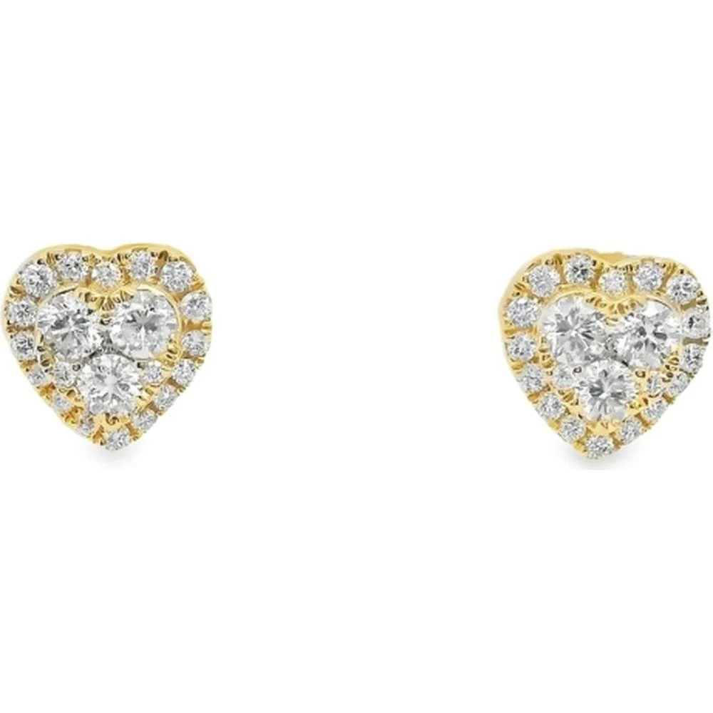 18K White Gold Heart-Shaped Stud Earrings with Round Diamond Cluster and Diamond Halo by Afarin