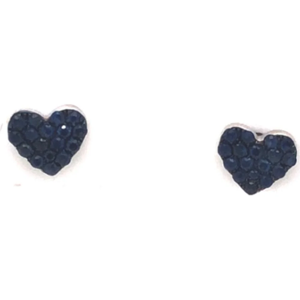 18K White Gold Heart Stud Earrings with Blue Sapphires by Afarin