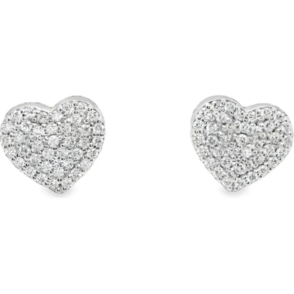 18K White Gold Heart Stud Earrings with Pavé Diamonds by Afarin