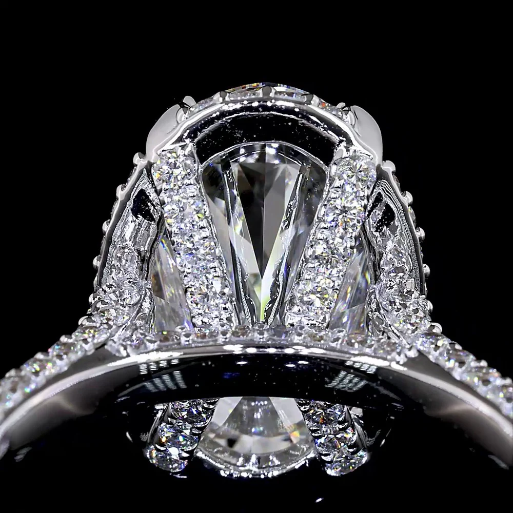 18K White Gold Hidden Halo Ring with 5.09 Carat Oval Cut Lab Diamond Center and 1.39 Carat Accent Diamonds - 6.48 Total Carat Weight - Covaloro Fine Jewelry - Image 3