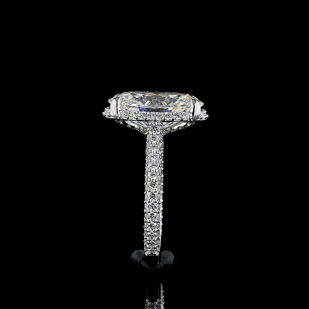 18K White Gold Hidden Halo Ring with 5.09 Carat Oval Cut Lab Diamond Center and 1.39 Carat Accent Diamonds - 6.48 Total Carat Weight - Covaloro Fine Jewelry - Image 4