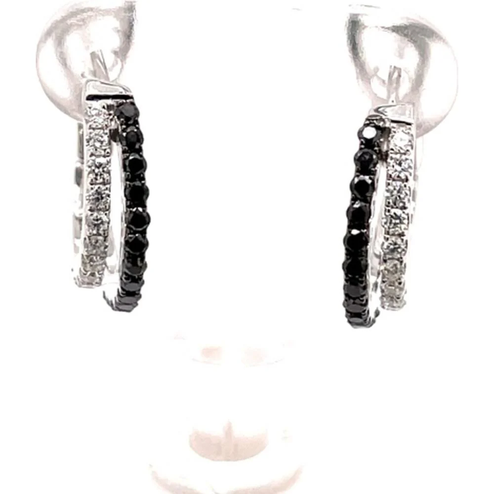 18K White Gold Huggie Earrings with Black and White Diamonds by Afarin
