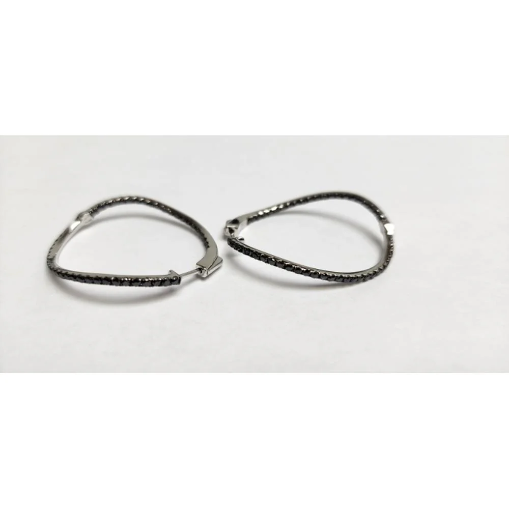 18K White Gold Huggie Earrings with Black Diamonds by Afarin