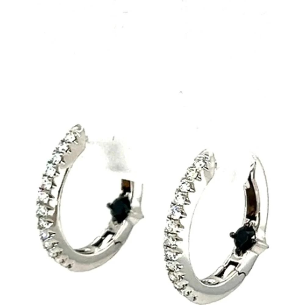 18K White Gold Huggie Earrings with Black Diamonds by Afarin