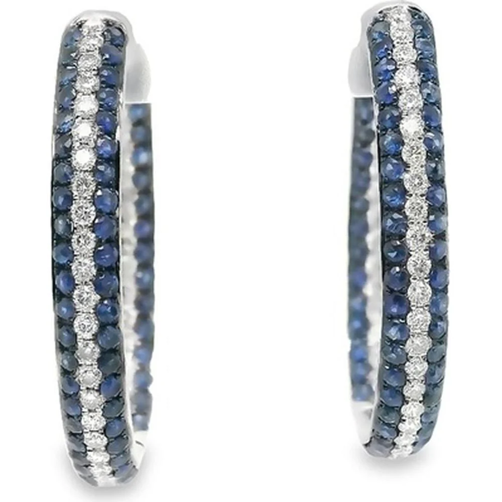 18K White Gold Huggie Earrings with Blue Sapphires and Diamonds by Afarin