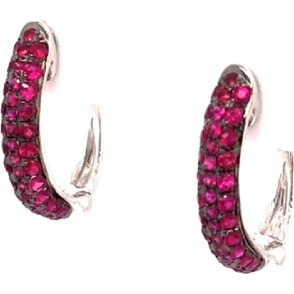 18K White Gold Huggie Earrings with Pavé-Style Rubies by Afarin