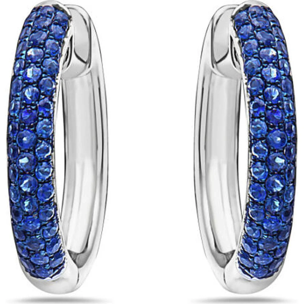 18K White Gold Huggie Earrings with Round Blue Sapphires by Afarin