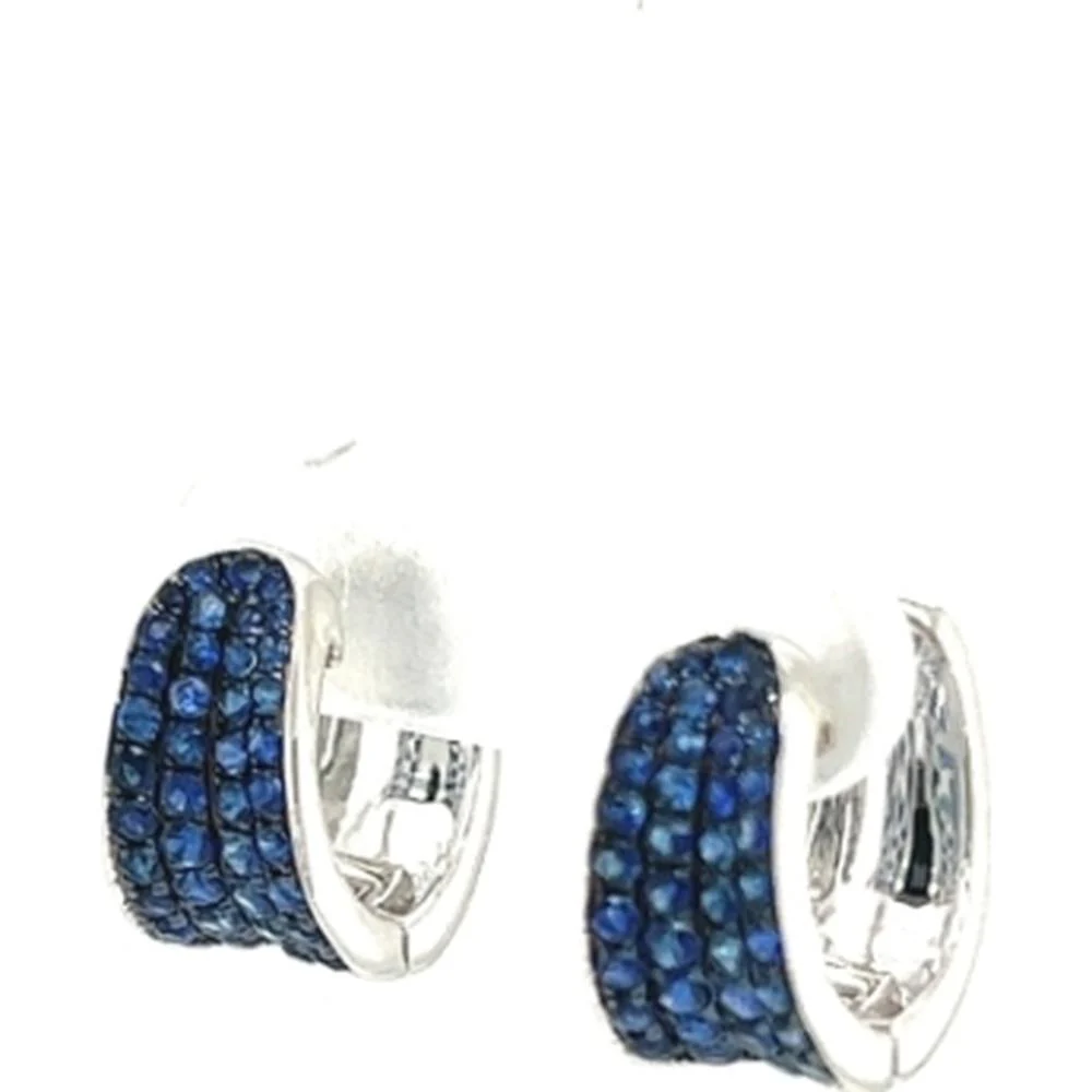 18K White Gold Huggie Earrings with Round Blue Sapphires by Afarin