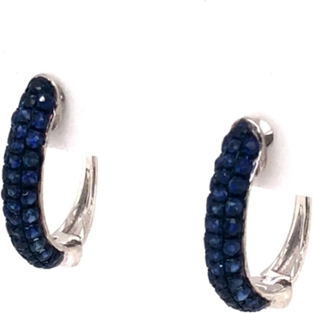 18K White Gold Huggie Earrings with Round Blue Sapphires by Afarin