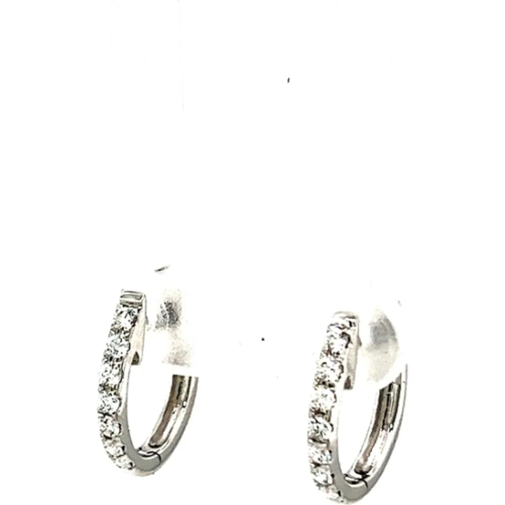 18K White Gold Huggie Earrings with Round Diamonds by Afarin