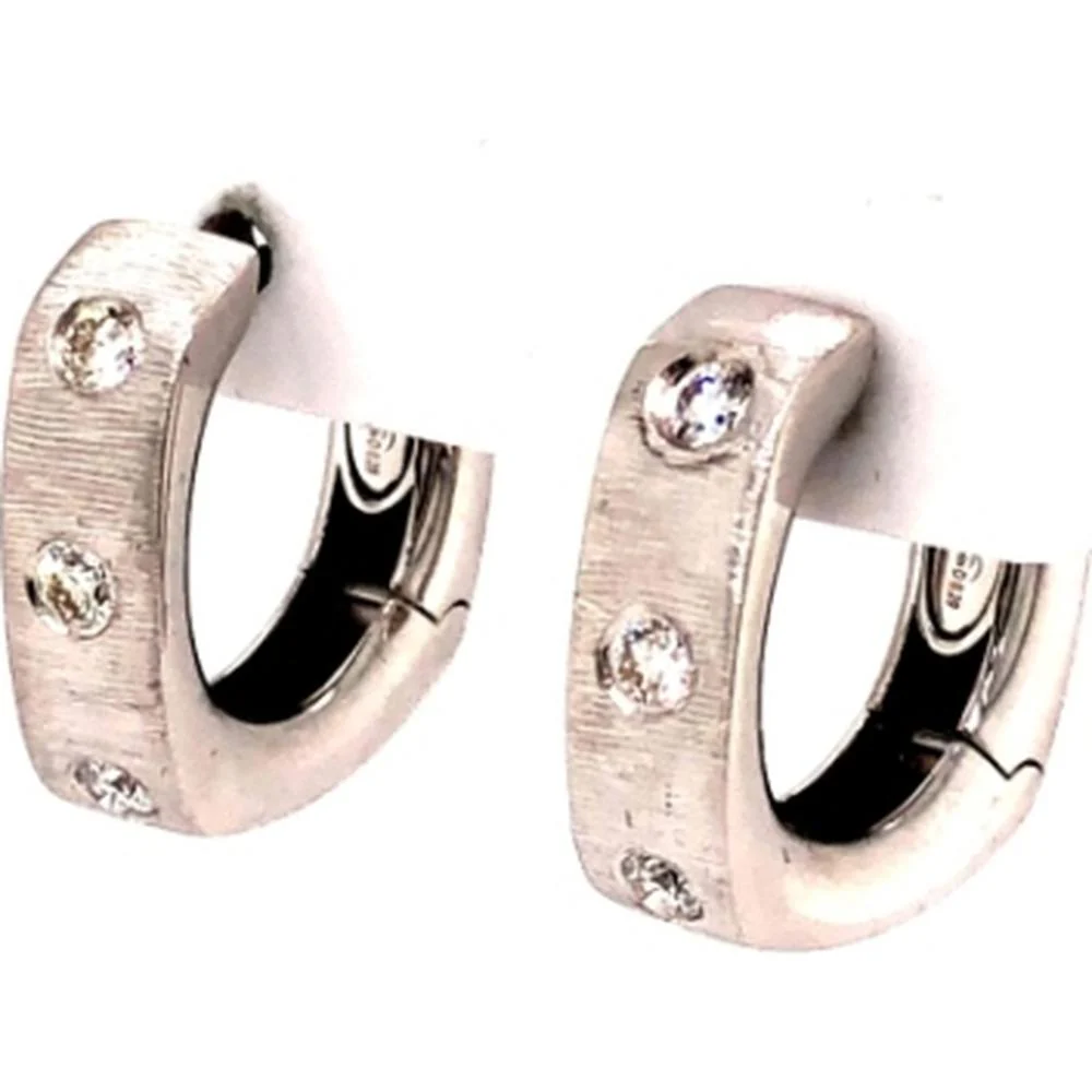 18K White Gold Huggie Earrings with Round Diamonds by Afarin