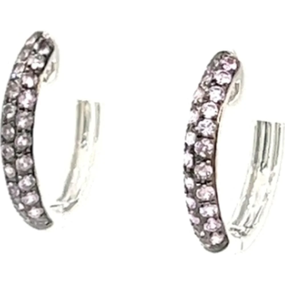 18K White Gold Huggie Earrings with Round Pink Sapphires by Afarin
