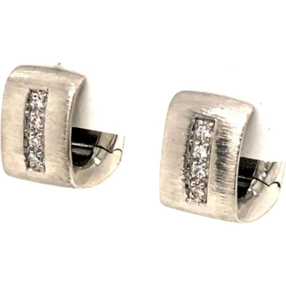 18K White Gold Huggie Earrings with Vertical Diamond Accents by Afarin