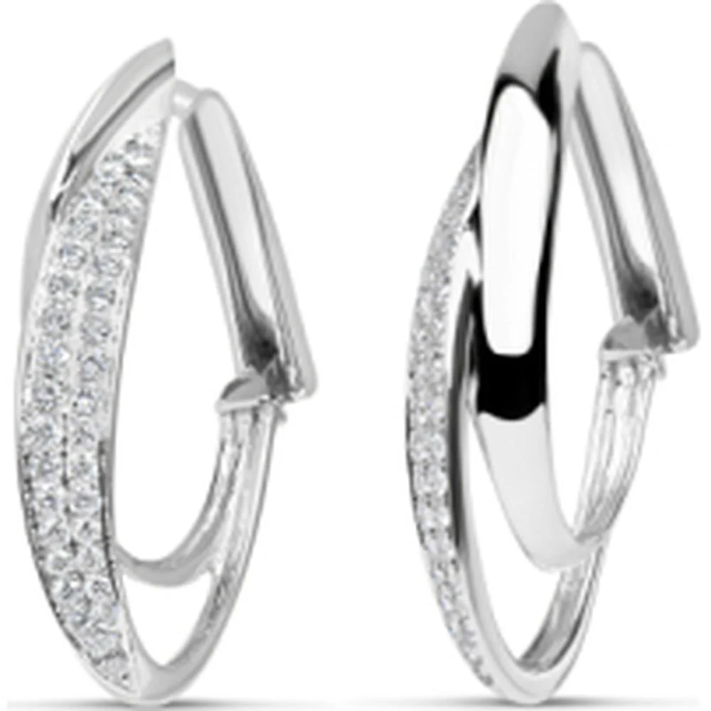 18K White Gold Huggie Hoop Earrings with Pavé Set Round Diamonds by Afarin