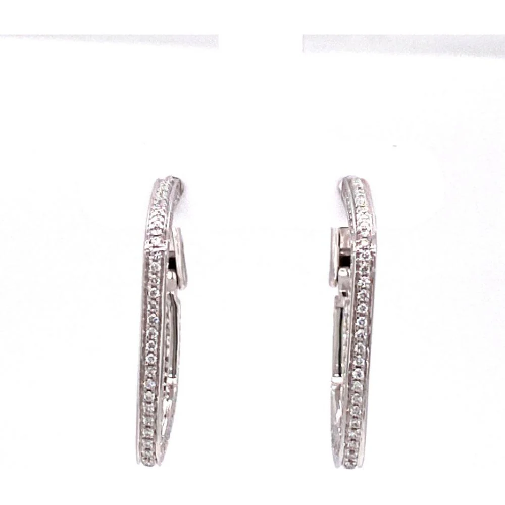 18K White Gold Huggie Hoop Earrings with Round Diamonds by Afarin
