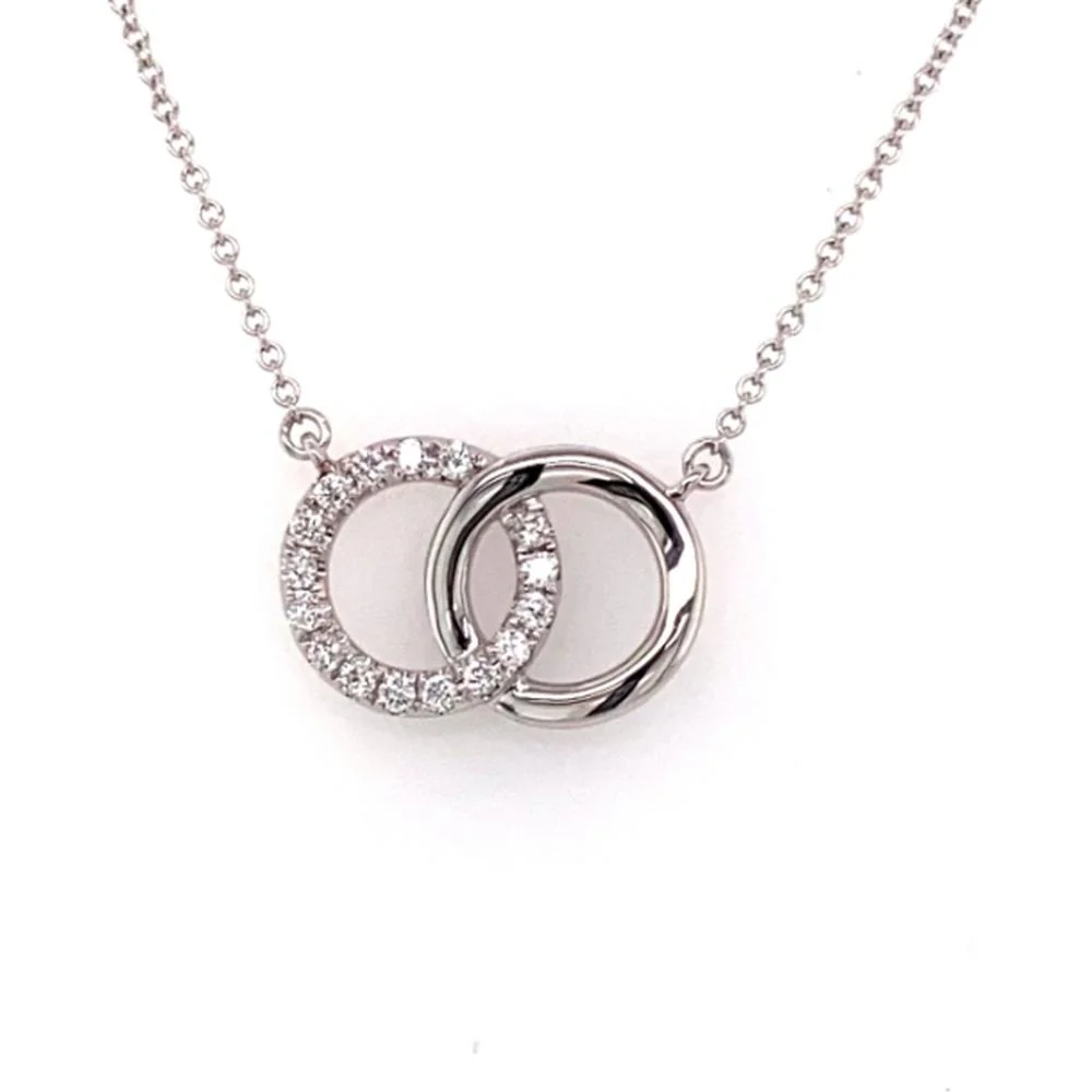 18K White Gold Interlocking Circle Necklace with Diamond Accent Pendant by Afarin
