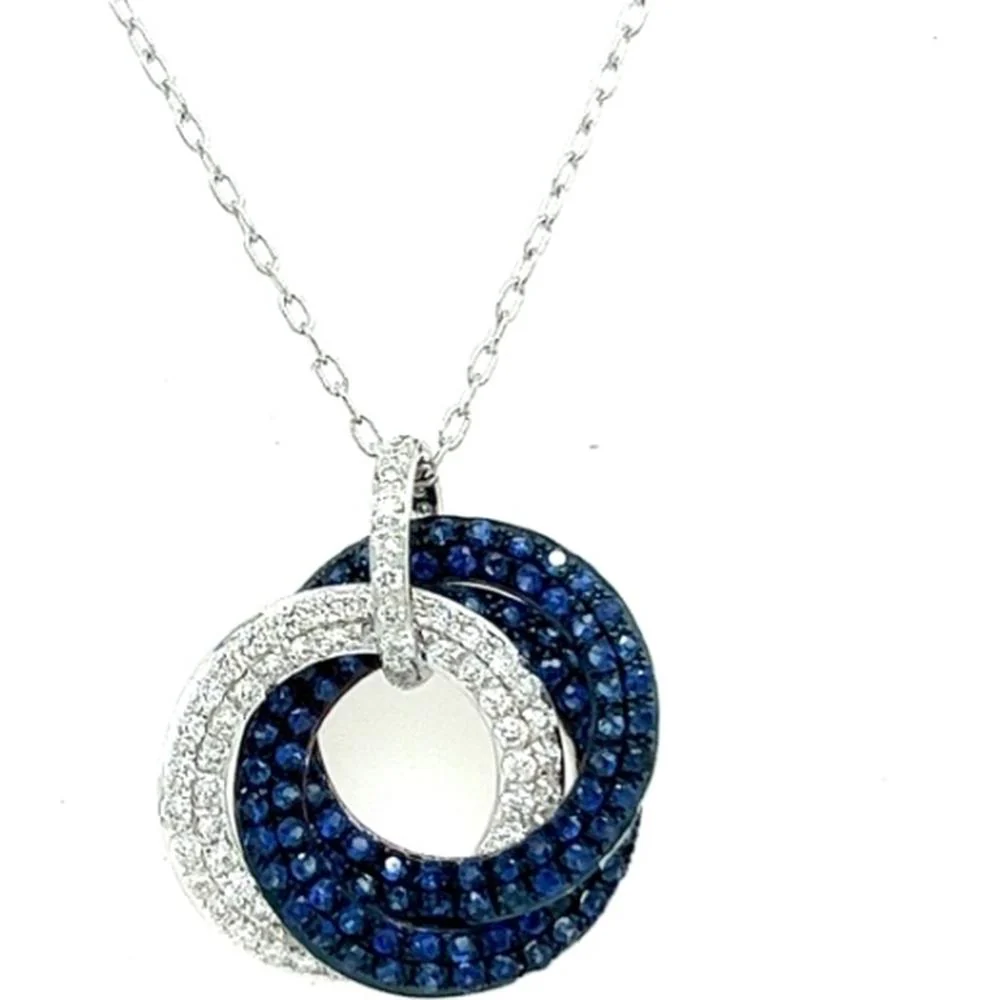 18K White Gold Interlocking Circle Pendant with Blue Sapphires and Pavé Diamonds by Afarin