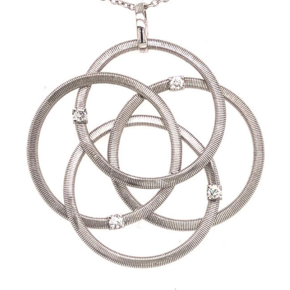18K White Gold Interlocking Flower Motif Pendant with Round Diamonds by Afarin