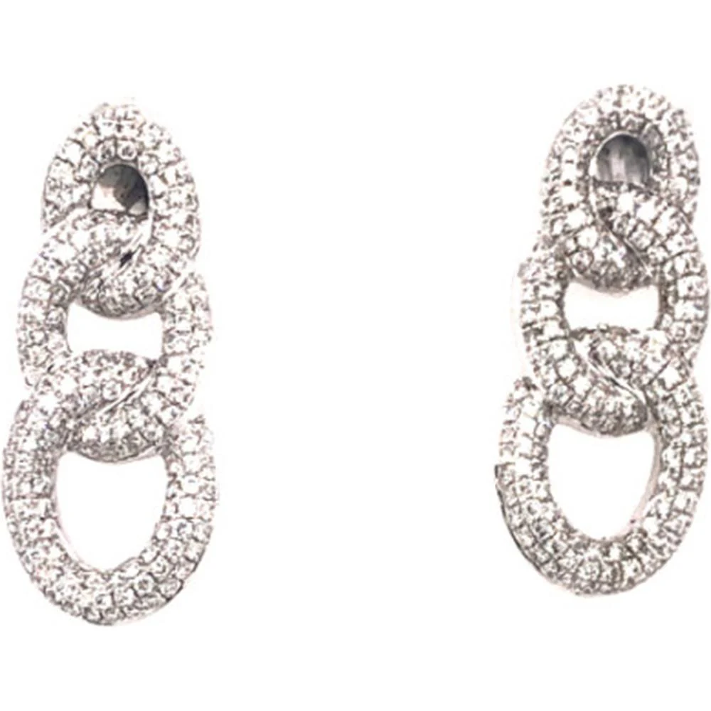 18K White Gold Interlocking Link Diamond Drop Earrings by Afarin