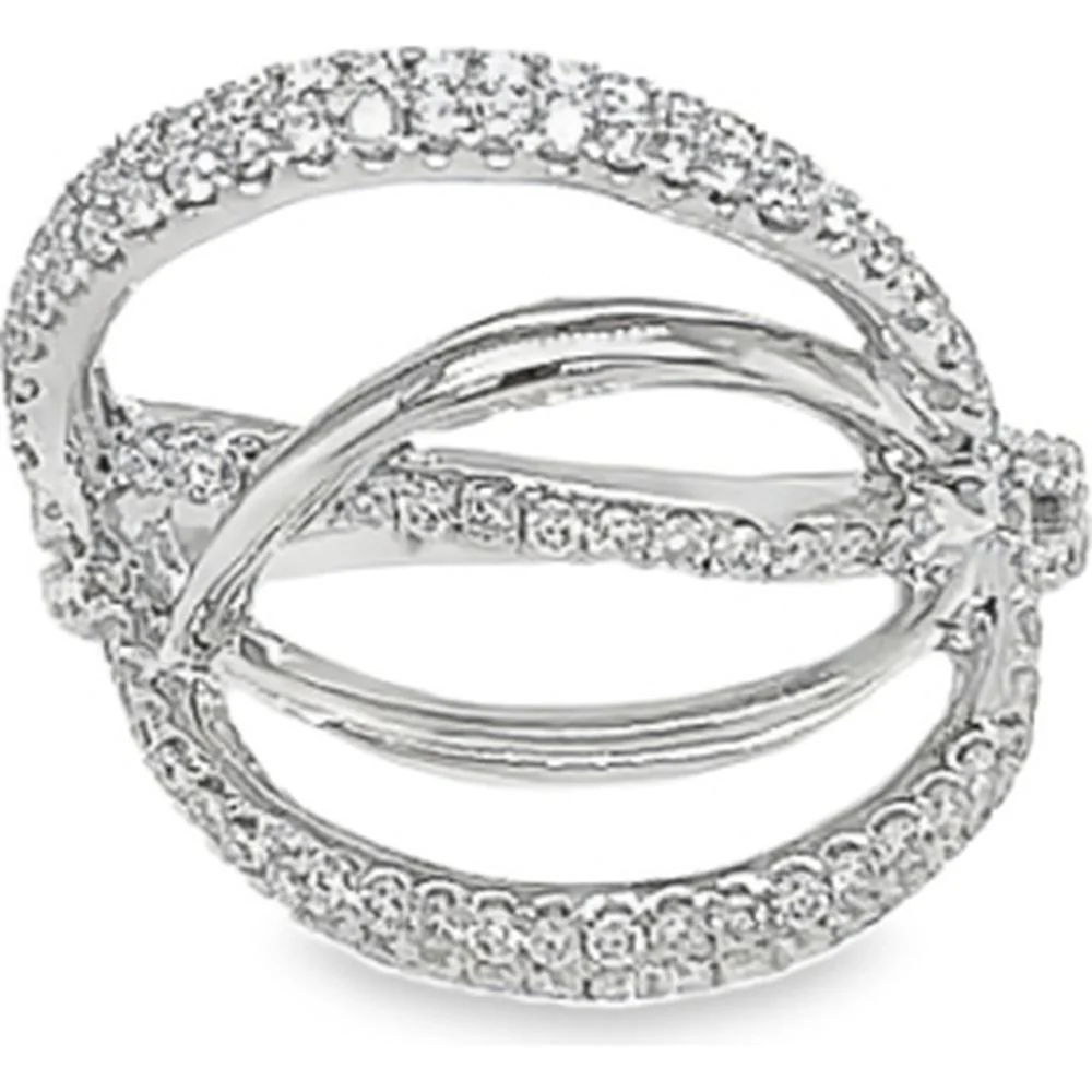 18K White Gold Interwoven Pavé Diamond Crisscross Ring by Afarin