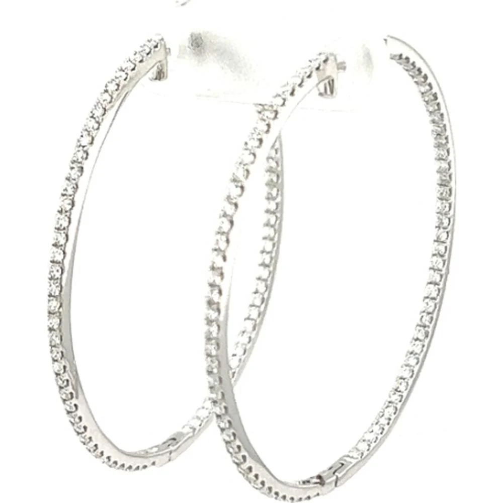 18K White Gold Large Diamond Hoop Earrings by Afarin