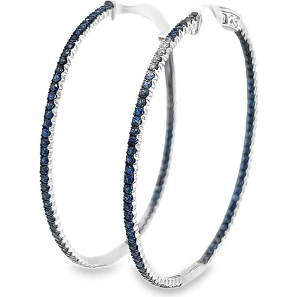 18K White Gold Large Hoop Earrings with Blue Sapphires by Afarin