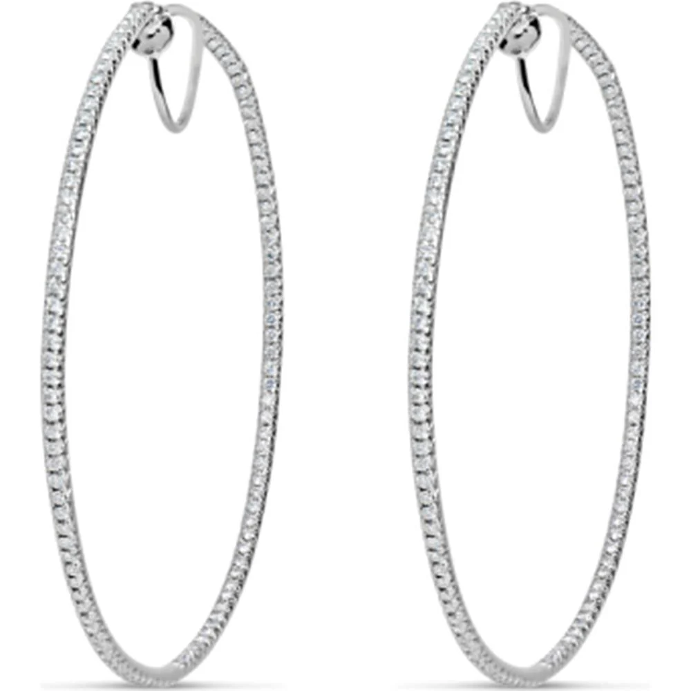 18K White Gold Large Oval Hoop Earrings with Pavé Set Round Diamonds by Afarin