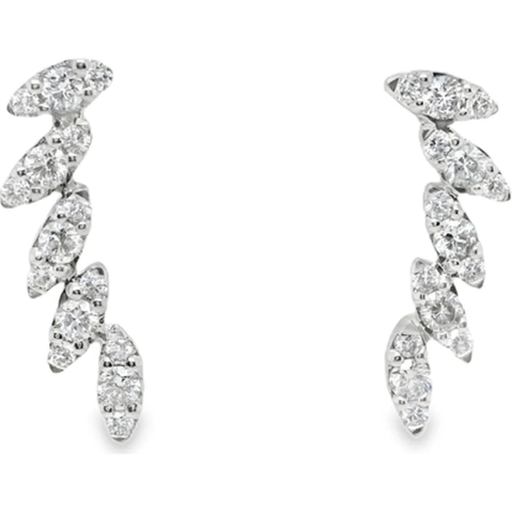 18K White Gold Leaf-Inspired Drop Earrings with Round and Marquise-Shaped Diamonds by Afarin