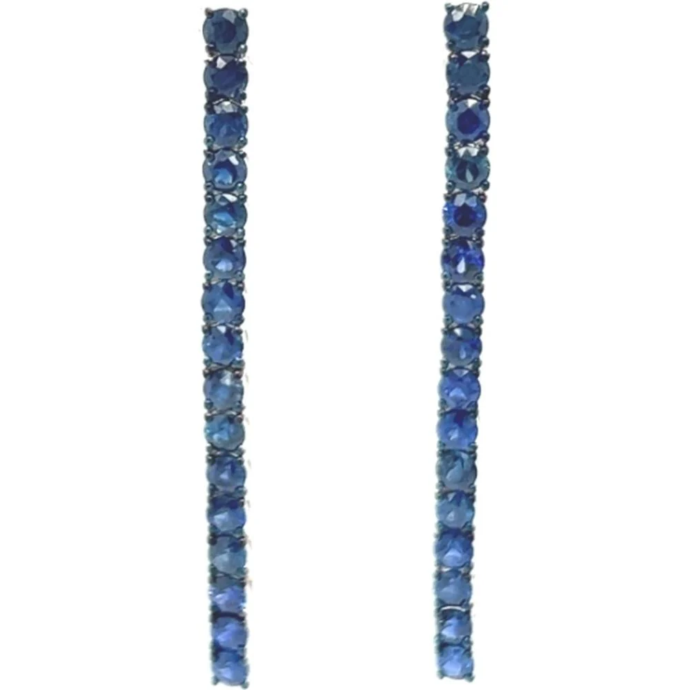 18K White Gold Linear Drop Earrings with Round Blue Sapphires by Afarin