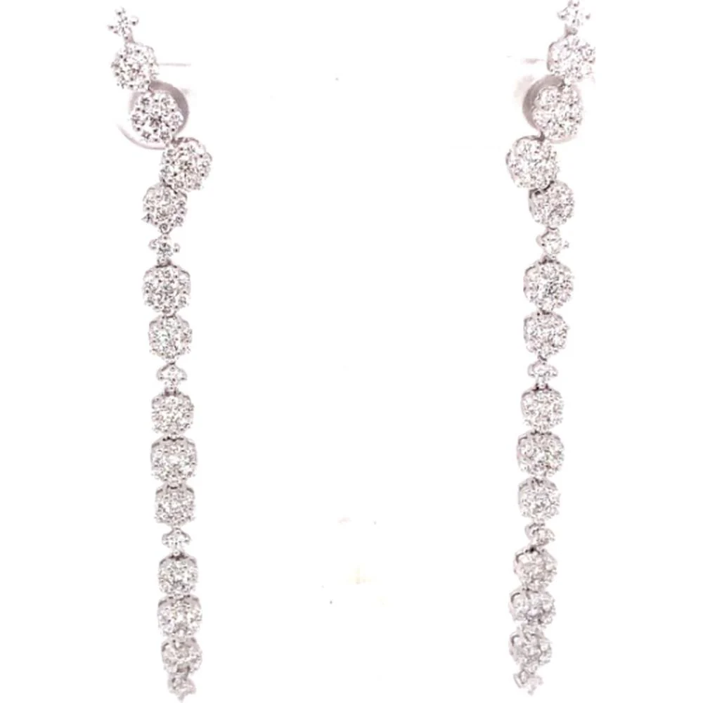 18K White Gold Long Diamond Drop Earrings with Round Diamonds by Afarin