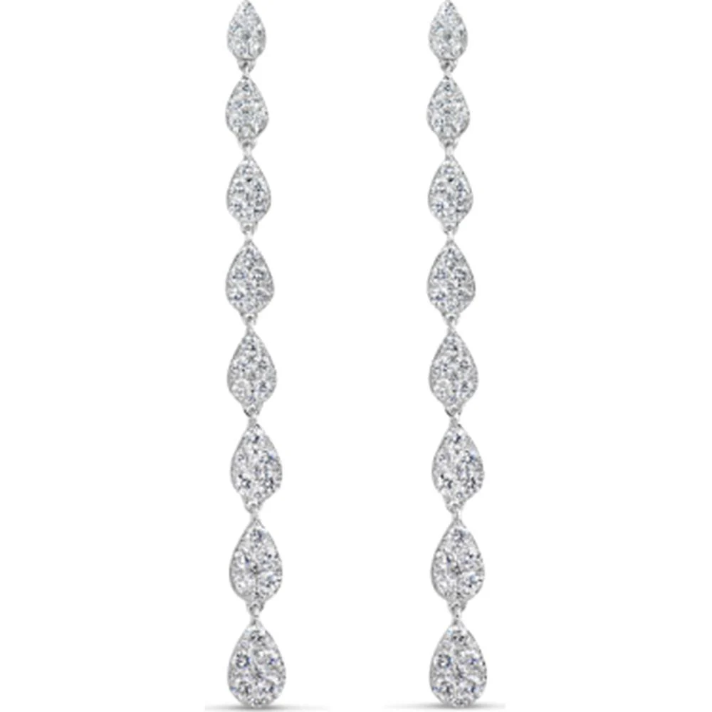 18K White Gold Long Drop Diamond Earrings with Marquise-Inspired Pavé Links by Afarin